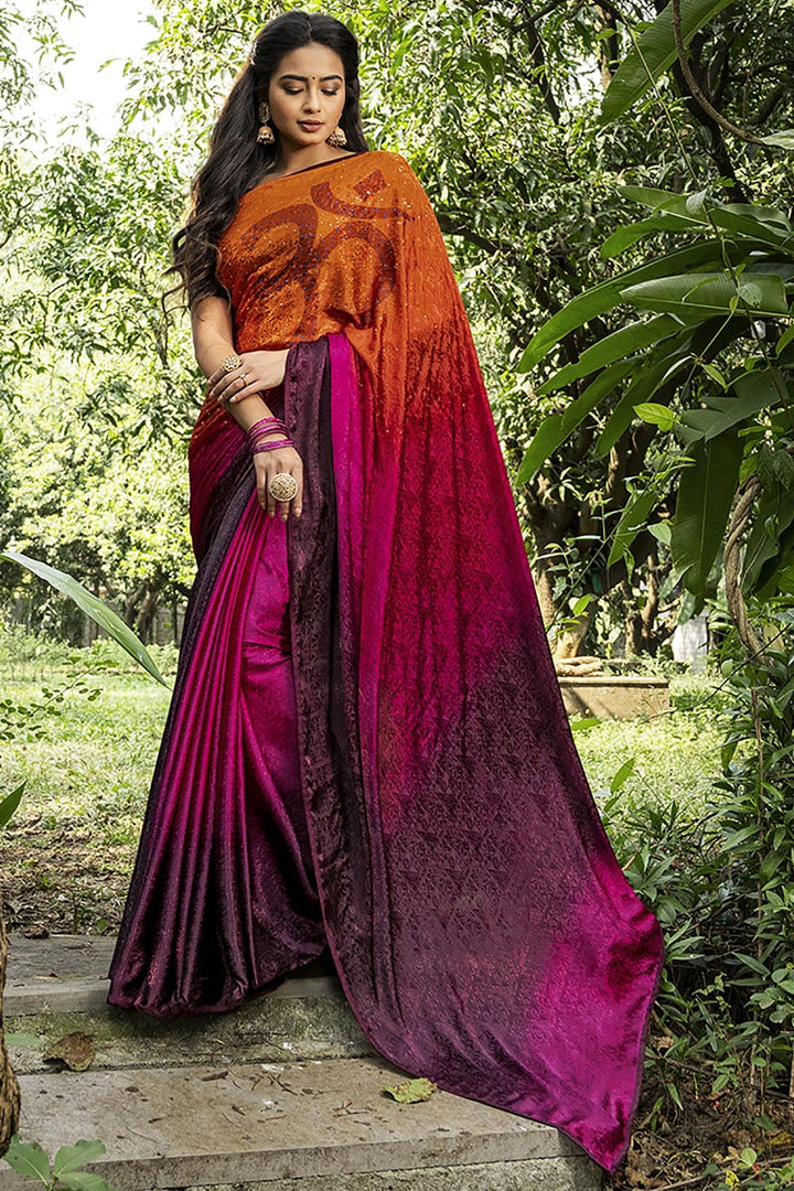Multi Color Casual Printed Saree In Crepe Silk Fabric