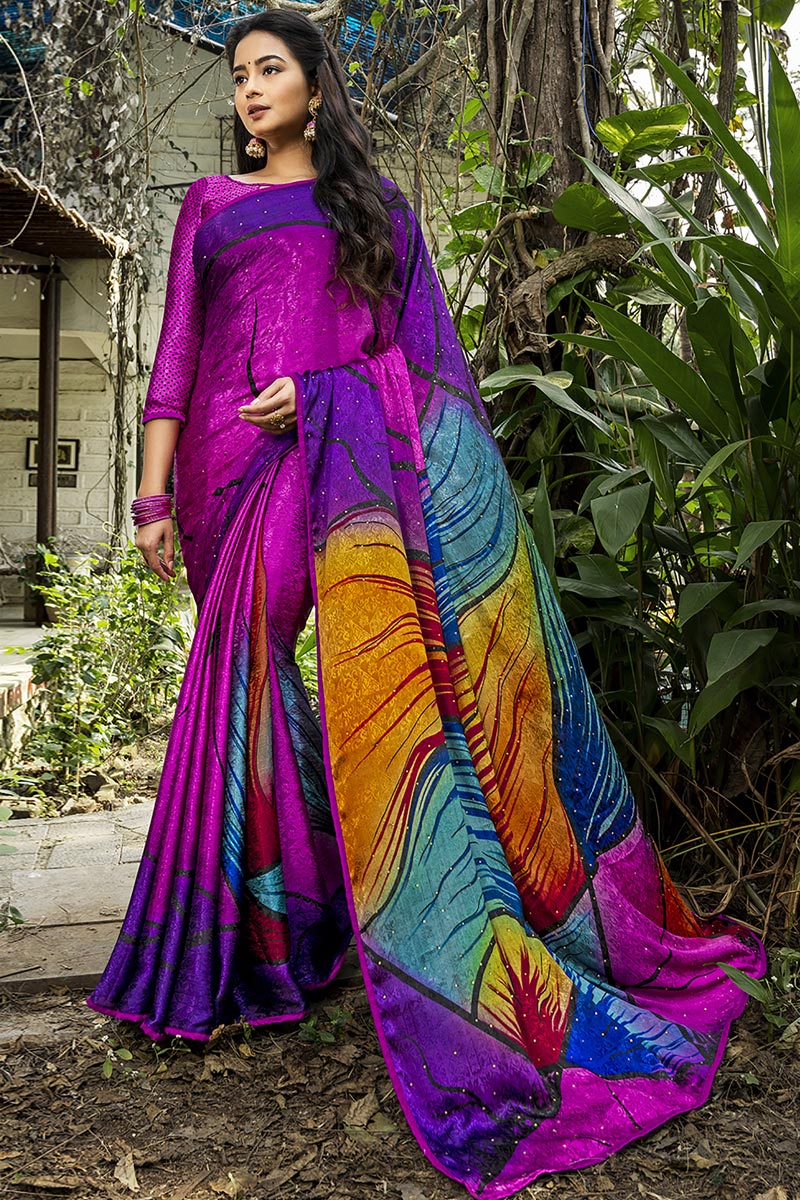 Crepe Silk Fabric Multi Color Daily Wear Printed Saree