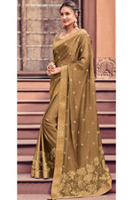 Load image into Gallery viewer, Marvelous Embroidered Work On Chiffon Fabric Sangeet Wear Saree In Khaki Color
