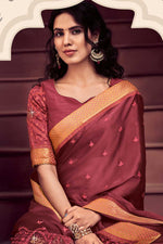 Load image into Gallery viewer, Peach Color Chiffon Fabric Ravishing Sangeet Wear Saree With Embroidered Work
