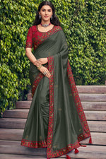 Load image into Gallery viewer, Art Silk Fabric Grey Color Embroidered Festive Wear Trendy Saree
