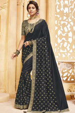 Load image into Gallery viewer, Creative Border Work On Art Silk Fabric Party Style Saree In Black Color
