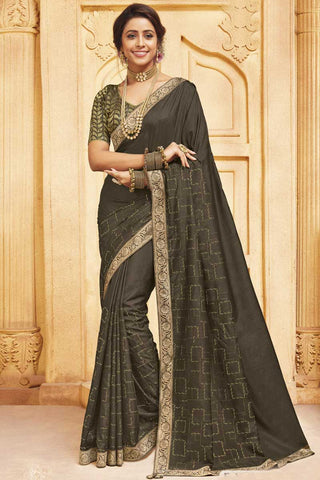 Bewitching Border Work On Dark Beige Color Party Wear Saree In Art Silk Fabric