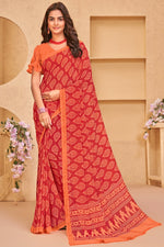 Load image into Gallery viewer, Red Daily Wear Georgette Fabric Printed Saree
