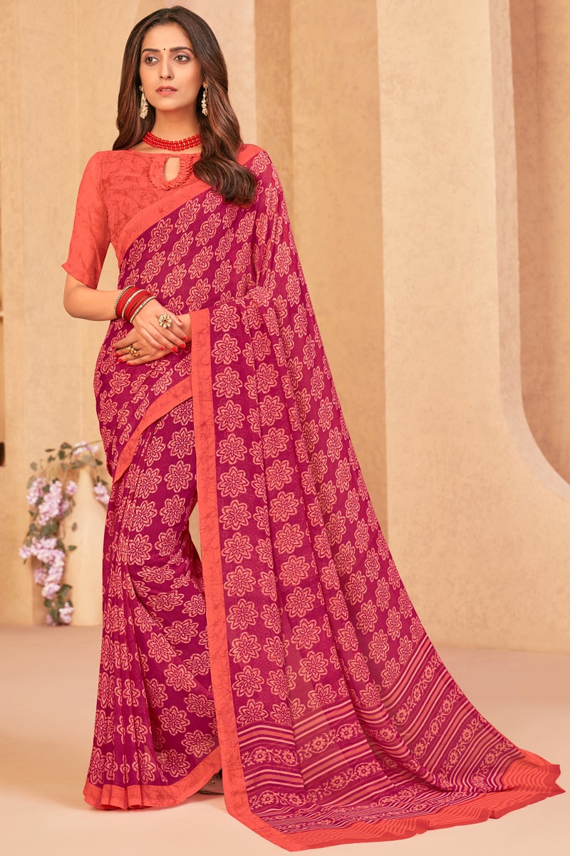 Pink Color Regular Wear Georgette Fabric Printed Saree