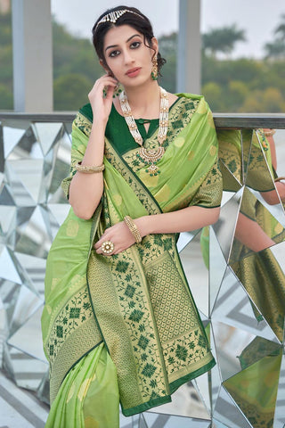 Sangeet Wear Art Silk Fabric Weaving Work Designer Sea Green Color Saree