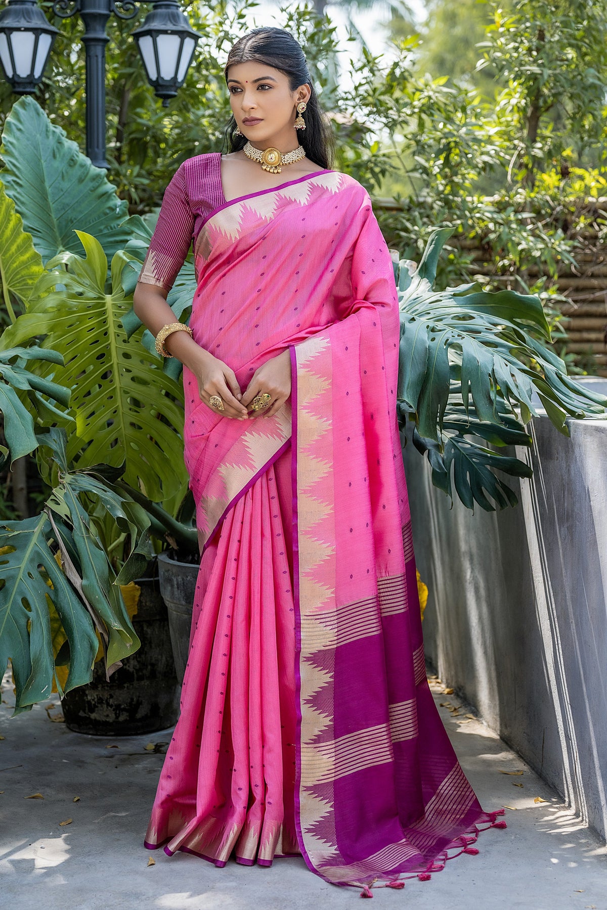 Pink Color Art Silk Fabric Fancy Zari Weaving Saree