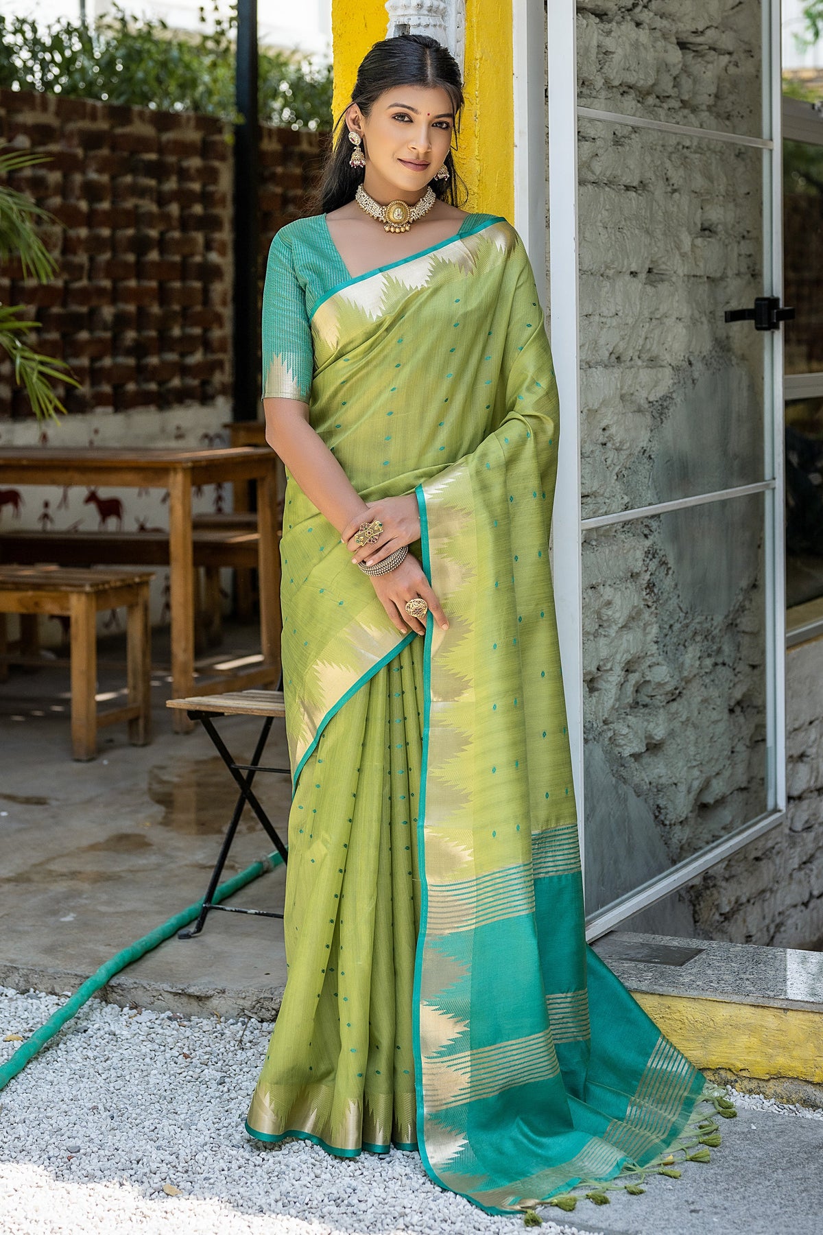 Sea Green Casual Style  Zari Weaving Art Silk Fabric Sarees