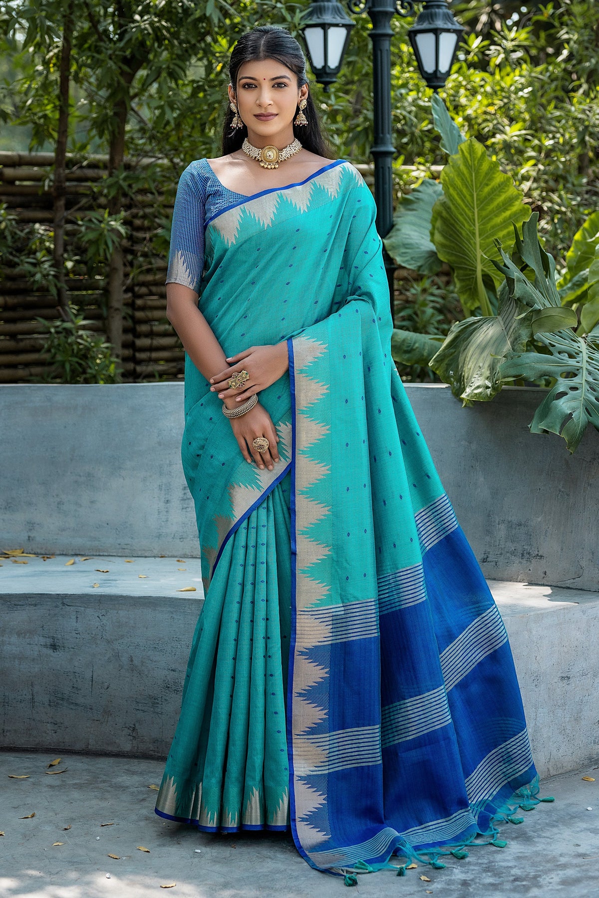 Zari Weaving Cyan Color Daily Wear Art Silk Fabric Saree