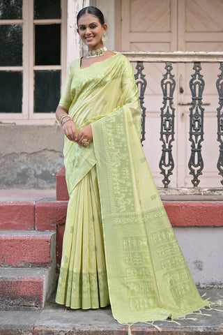 Handloom Art Silk Green Fancy Woven Border Casual Saree