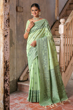 Load image into Gallery viewer, Adorable Sea Green Color Casual Handloom Art Silk Woven Border Saree
