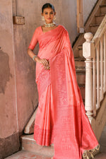 Load image into Gallery viewer, Red Handloom Art Silk Fabric Casual Woven Border Saree
