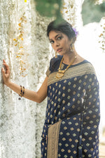 Load image into Gallery viewer, Radiant Navy Blue Color Weaving Work Banarasi Silk Saree
