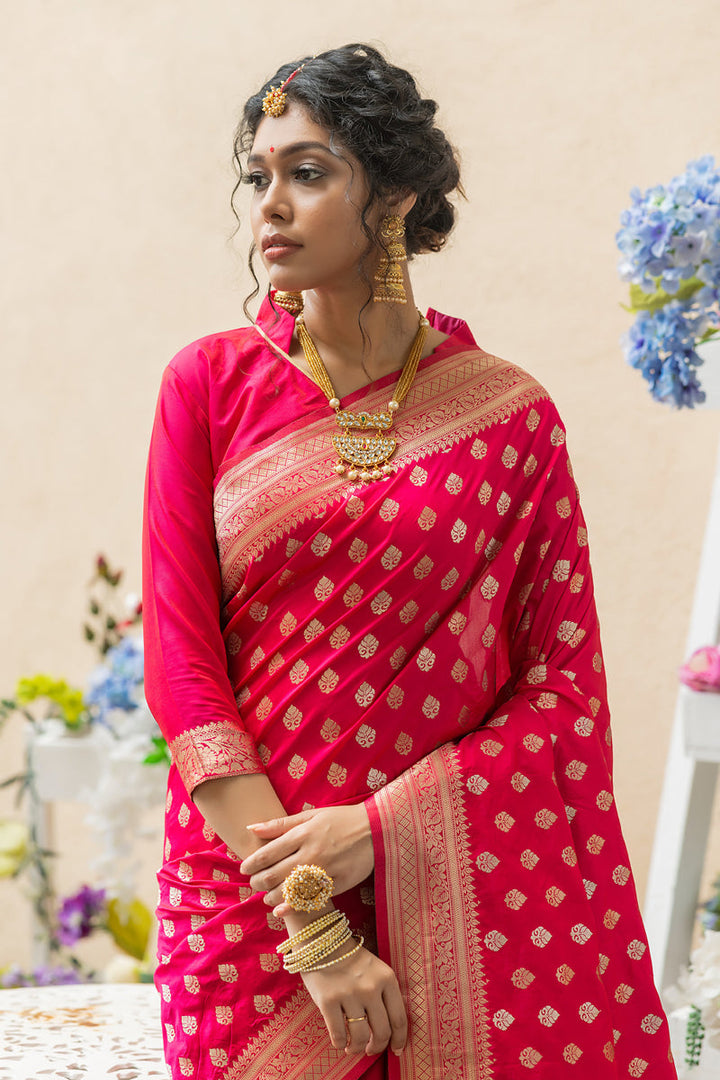 Pink Color Attractive Weaving Work Banarasi Silk Saree