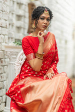 Load image into Gallery viewer, Red Color Elegant Weaving Work Banarasi Silk Saree
