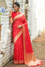 Load image into Gallery viewer, Red Color Elegant Weaving Work Banarasi Silk Saree
