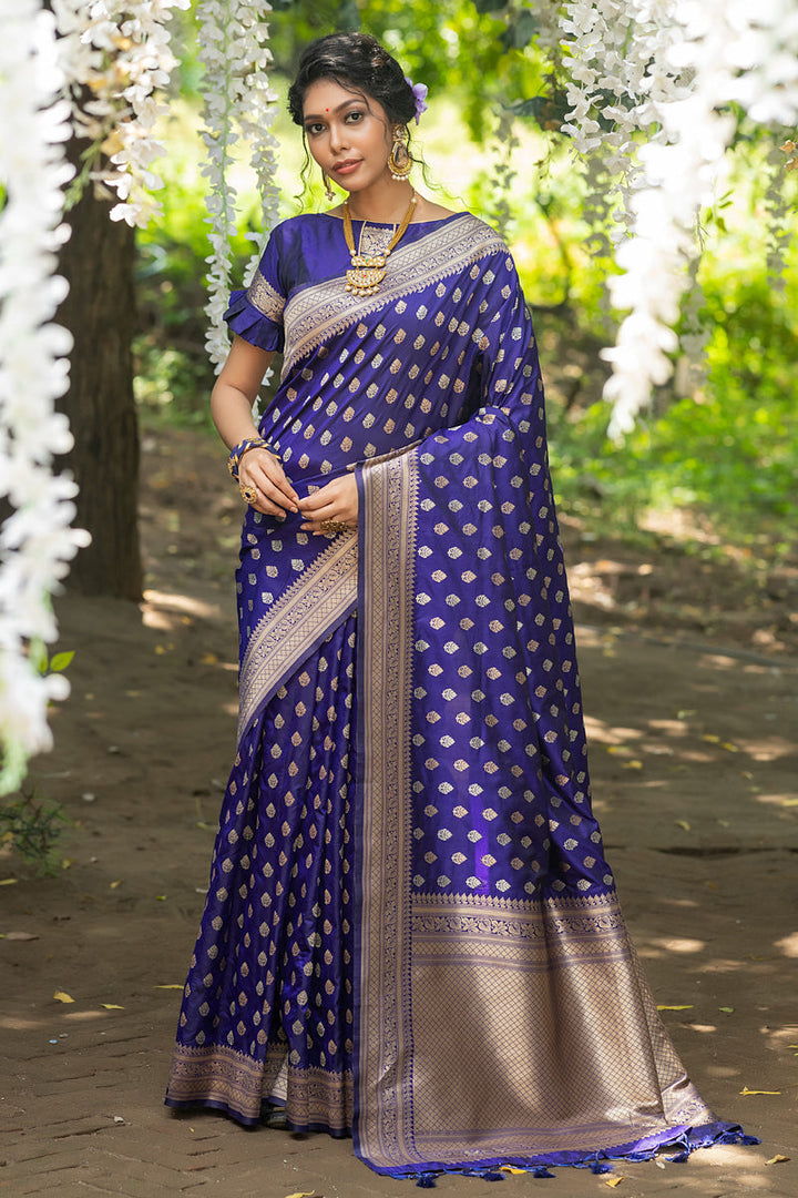 Blue Color Embellished Weaving Work Banarasi Silk Saree