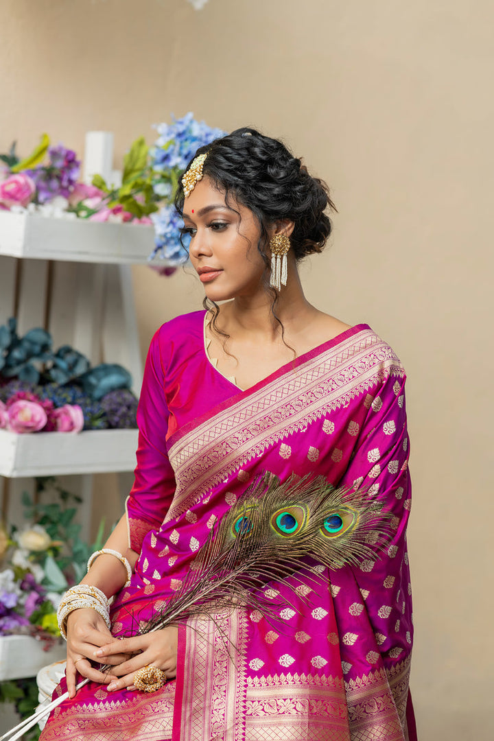 Magenta Color Weaving Work Trendy Banarasi Silk Saree