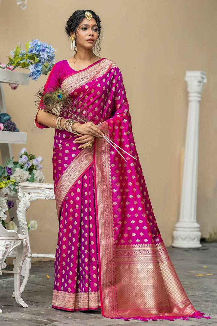 Magenta Color Weaving Work Trendy Banarasi Silk Saree