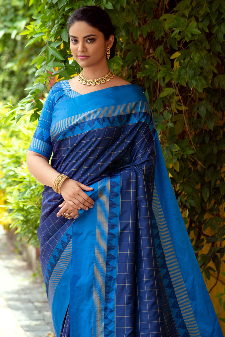 Art Silk Fabric Festive Look Beatific Saree In Navy Blue Color