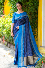 Load image into Gallery viewer, Art Silk Fabric Festive Look Beatific Saree In Navy Blue Color
