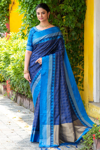 Art Silk Fabric Festive Look Beatific Saree In Navy Blue Color