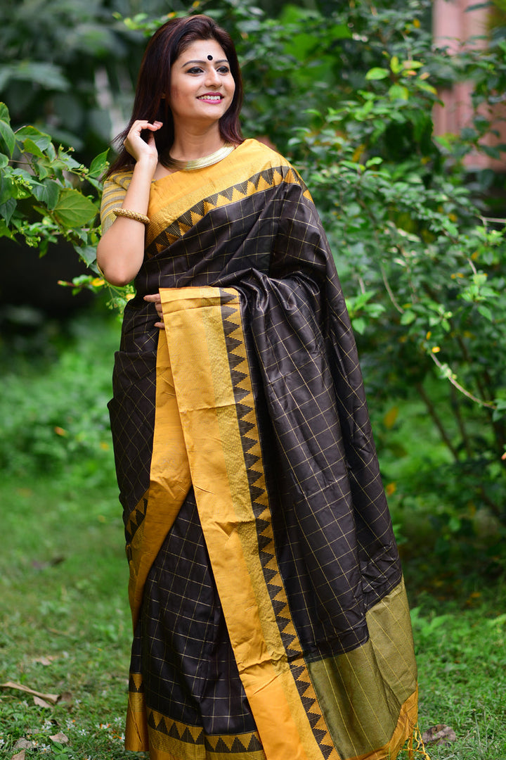 Festive Look Brown Color Inventive Saree In Art Silk Fabric