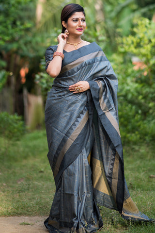 Art Silk Fabric Grey Color Festive Look Elegant Saree