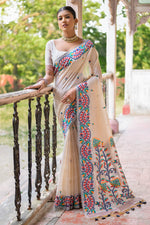 Load image into Gallery viewer, Daily Wear Cotton Fabric Cream Color Handloom Woven Saree
