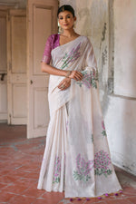 Load image into Gallery viewer, Cream Muga Cotton Fabric Weaving Work Fancy Saree
