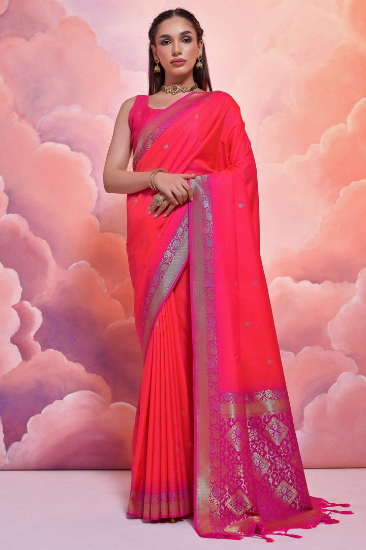 Radiant Pink Art Silk Fabric Function Wear Fancy Weaving Work Saree