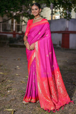 Load image into Gallery viewer, Classic Art Silk Fabric Magenta Color Weaving Work Saree