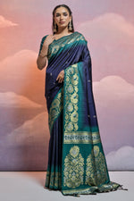 Load image into Gallery viewer, Navy Blue Art Silk Fabric Fancy Weaving Work Saree
