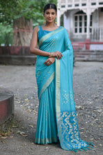Load image into Gallery viewer, Attractive Cyan Color Weaving Work Art Silk Designer Saree