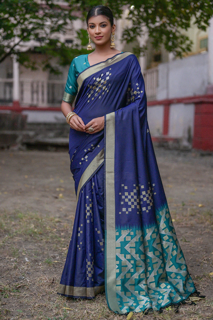 Art Silk Navy Blue Color Fancy Weaving Work Festive Look Saree