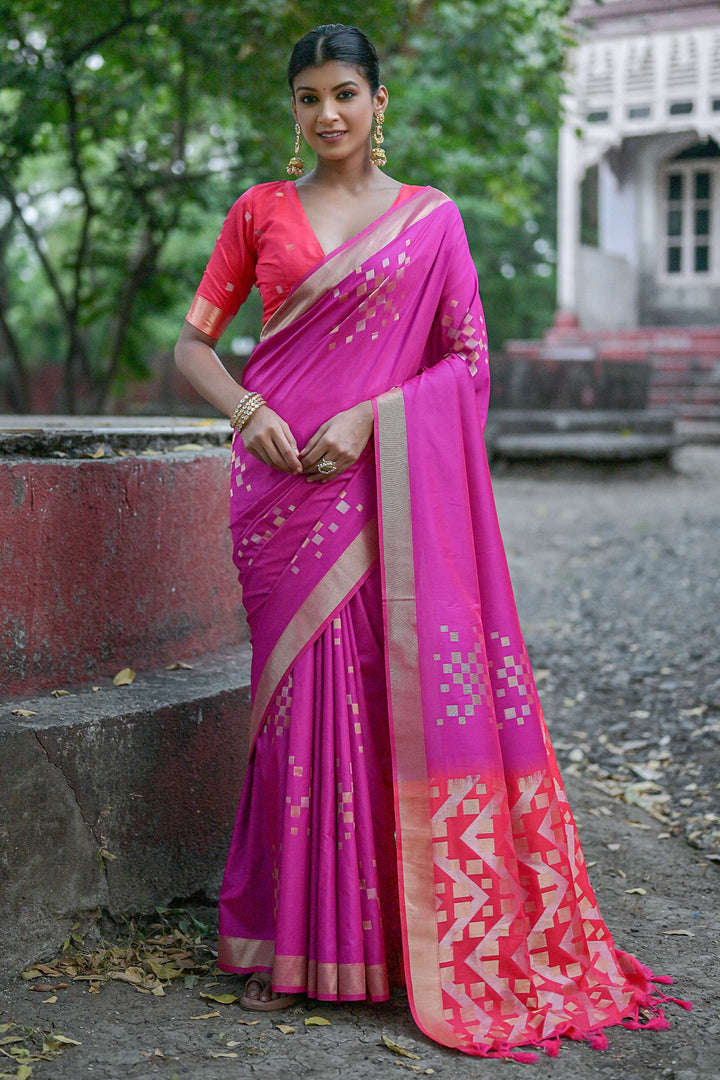 Festive Wear Art Silk Magenta Color Weaving Work Saree