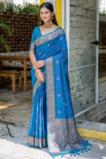 Load image into Gallery viewer, Banarasi Art Silk Fabric Weaving Work Saree In Sky Blue Color