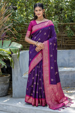 Load image into Gallery viewer, Delightful Purple Color Weaving Work Banarasi Art Silk Fabric Function Wear Saree