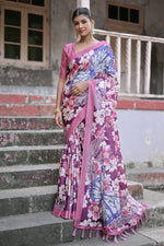 Load image into Gallery viewer, Daily Wear Cotton Silk Floral Printed Purple Color Saree
