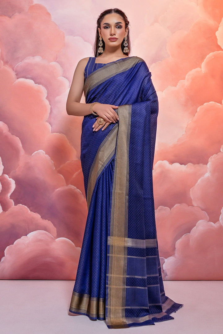 Cotton Fabric Blue Color Zari Woven Border Saree