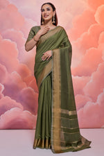 Load image into Gallery viewer, Green Cotton Fabric Fancy Zari Woven Border Saree
