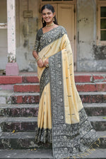 Load image into Gallery viewer, Radiant Beige Color Handloom Raw Silk Woven Border Saree
