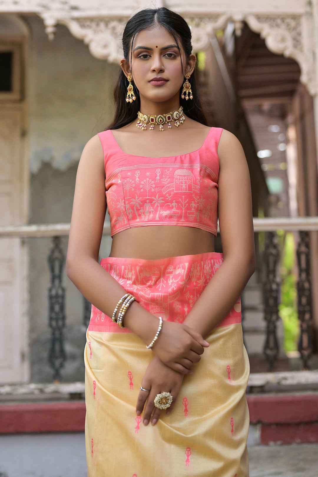 Engaging Handloom Raw Silk Beige Color Woven Border Saree | Buy Online India