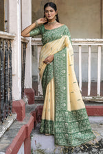Load image into Gallery viewer, Casual Look Beige Color Handloom Raw Silk Woven Border Saree
