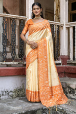 Load image into Gallery viewer, Daily Wear Beige Color Woven Border Handloom Raw Silk Saree
