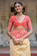 Load image into Gallery viewer, Delightful Beige Color Woven Border Handloom Raw Silk Casual Saree
