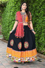 Load image into Gallery viewer, Cotton Fabric Black Color Printed Work Bright Lehenga
