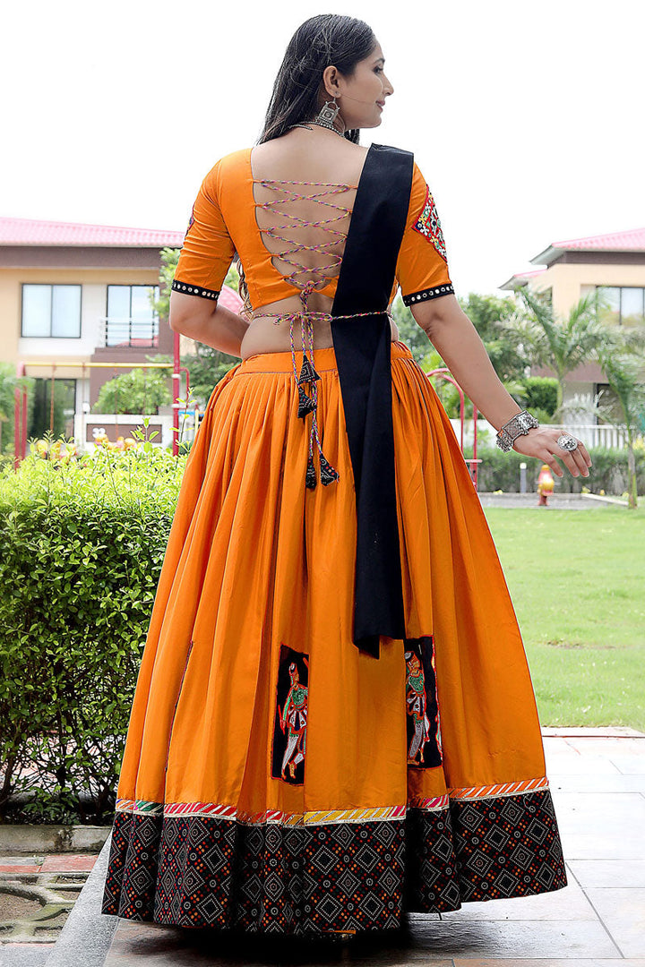 Art Silk Fabric Orange Color Sober Lehenga With Printed Work