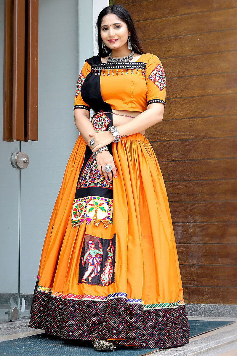 Art Silk Fabric Orange Color Sober Lehenga With Printed Work