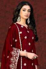 Load image into Gallery viewer, Stunning Resham Embroidered Work Chanderi Fabric Salwar Suit In Maroon Color
